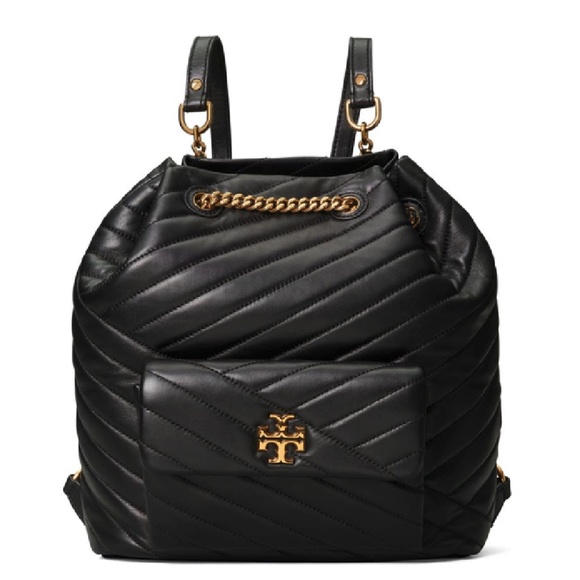 Tory Burch Black Quilted Leather Drawstring Backpack with Gold Chain Trim main image 15
